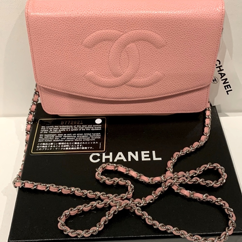 NWT CHANEL Sakura🦄 RARE “9” Pink Series WOC Wallet on Chain CC Caviar Silver HW
